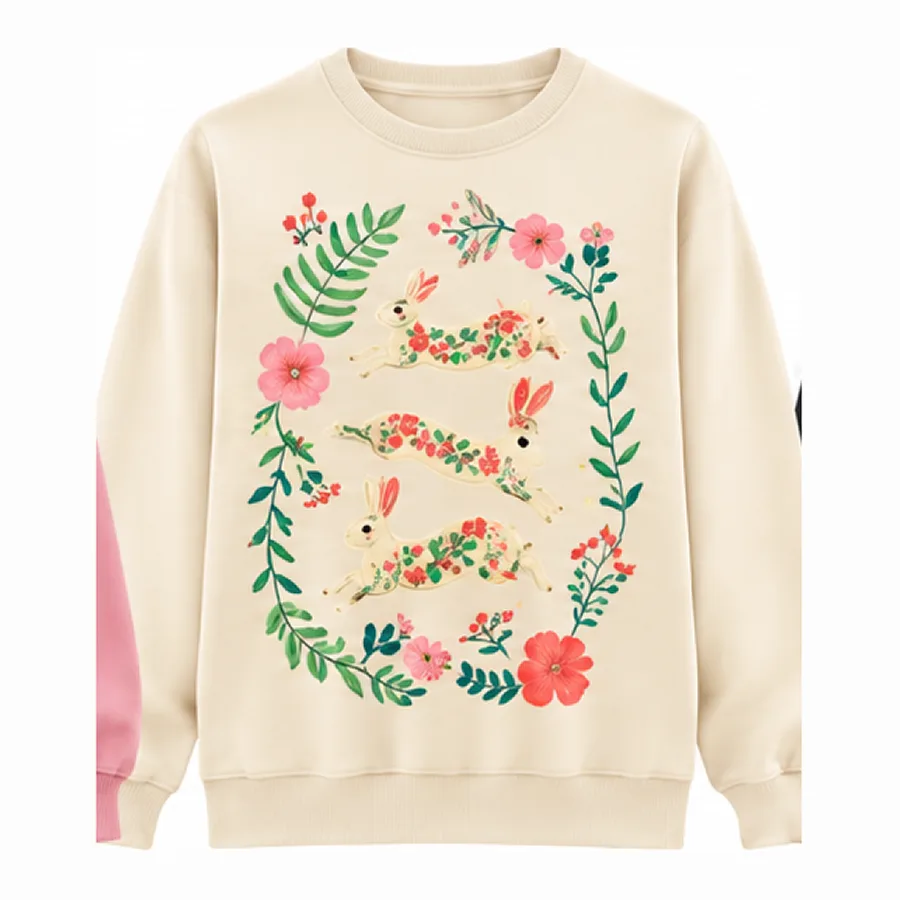 Sweatshirt with a bunnies-and-flowers print 5