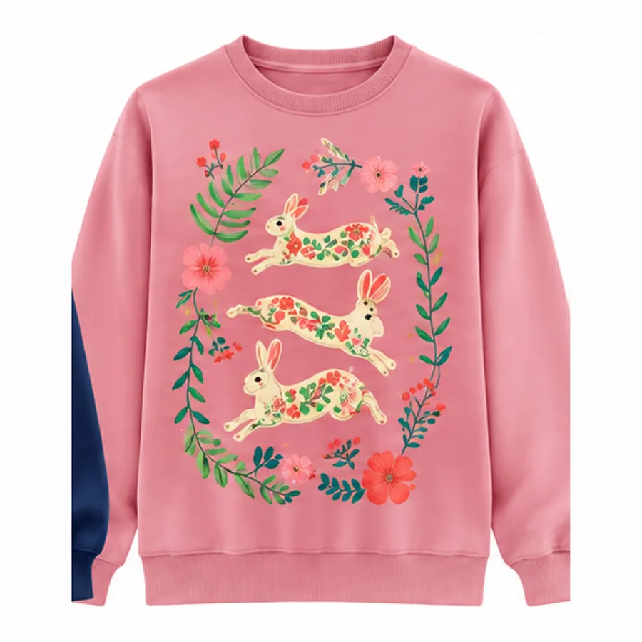 Sweatshirt with a bunnies-and-flowers print 4